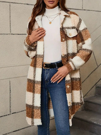 Women's Plaid Fuzzy Long Coat