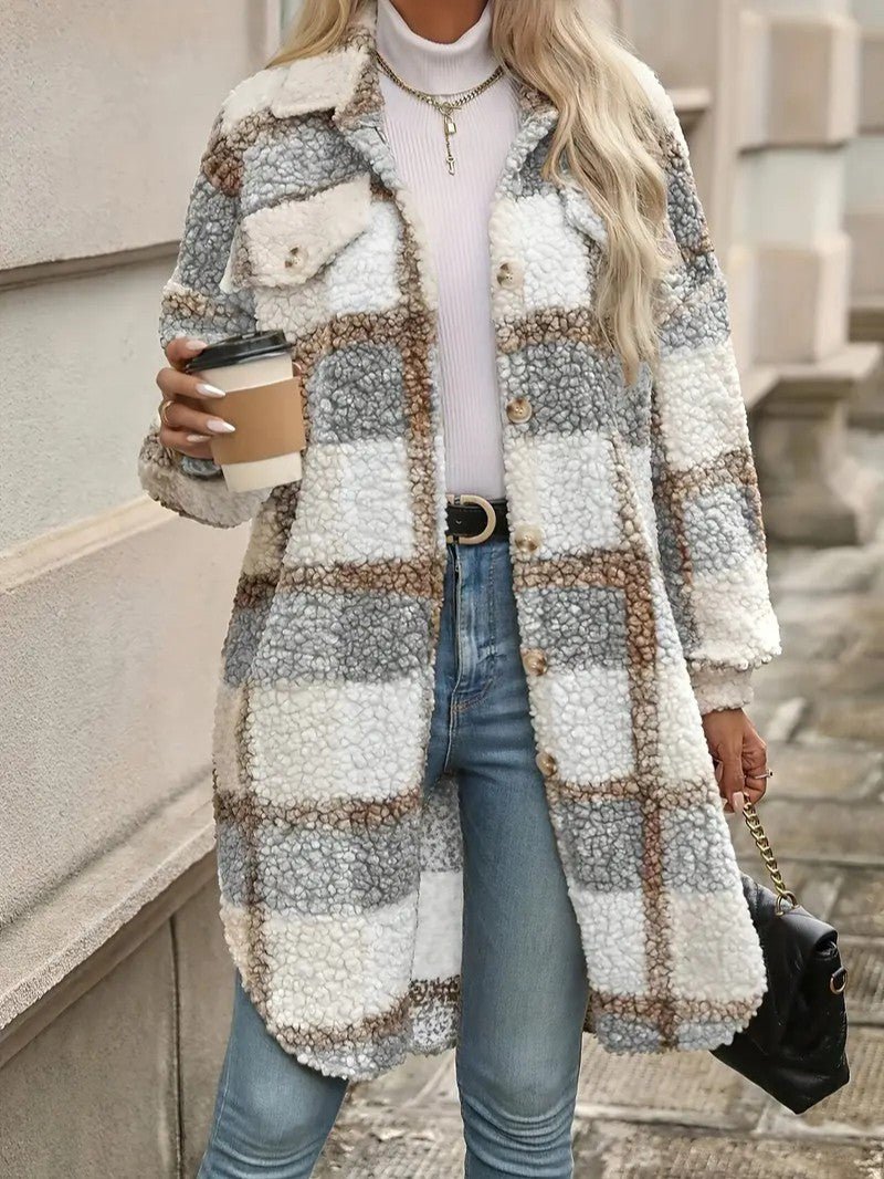 Women's Plaid Fuzzy Long Coat