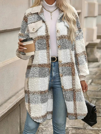 Women's Plaid Fuzzy Long Coat