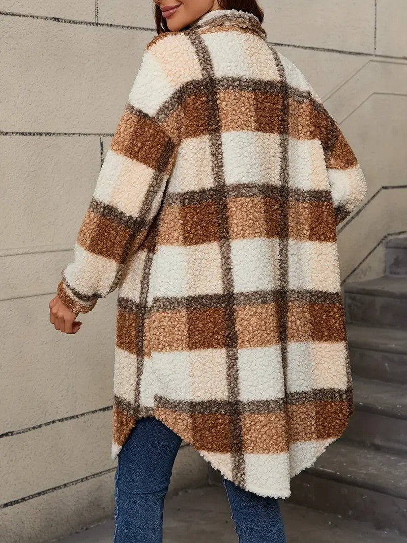 Women's Plaid Fuzzy Long Coat