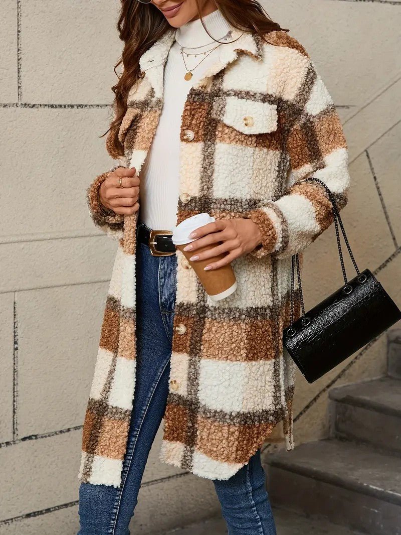 Women's Plaid Fuzzy Long Coat