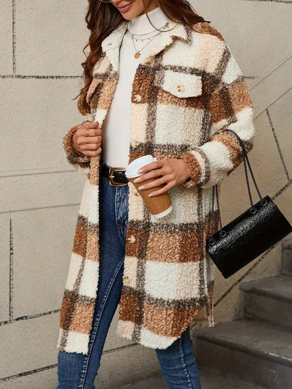 Women's Plaid Fuzzy Long Coat