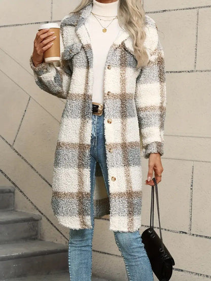 Women's Plaid Fuzzy Long Coat