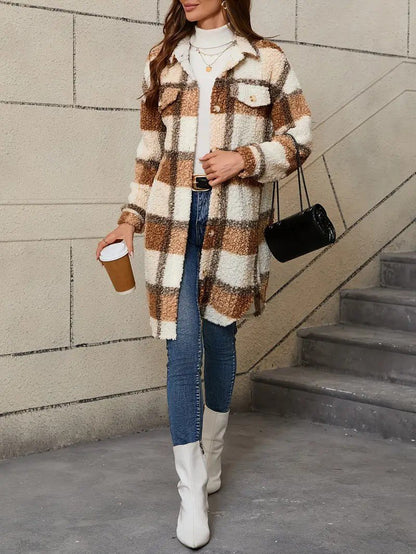 Women's Plaid Fuzzy Long Coat