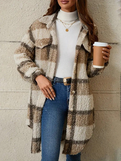Women's Plaid Fuzzy Long Coat