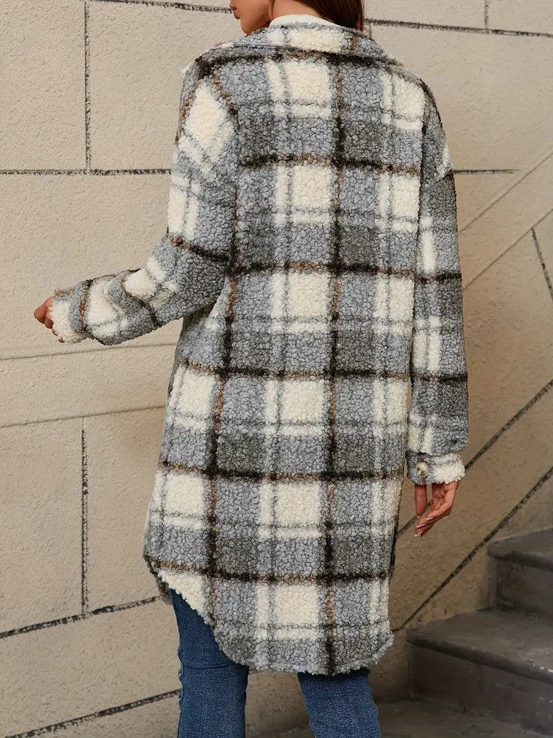 Women's Plaid Fuzzy Long Coat