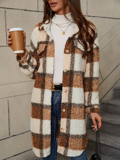Women's Plaid Fuzzy Long Coat
