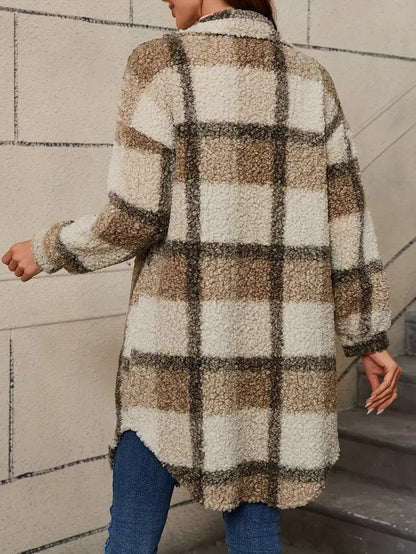 Women's Plaid Fuzzy Long Coat