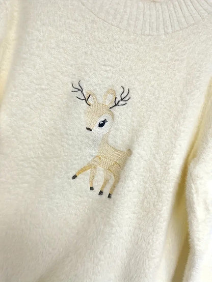 Women’s Reindeer Embroidered Half-Turtleneck Sweater