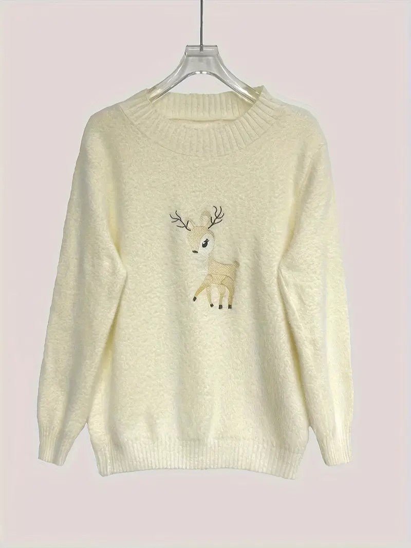 Women’s Reindeer Embroidered Half-Turtleneck Sweater