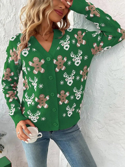 Women’s Reindeer & Snowflake V-Neck Cardigan