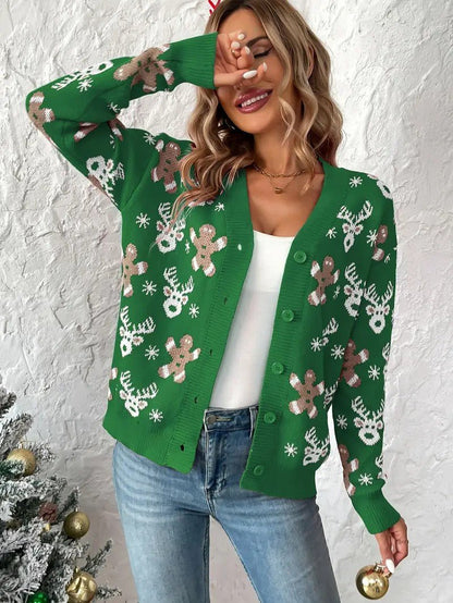 Women’s Reindeer & Snowflake V-Neck Cardigan