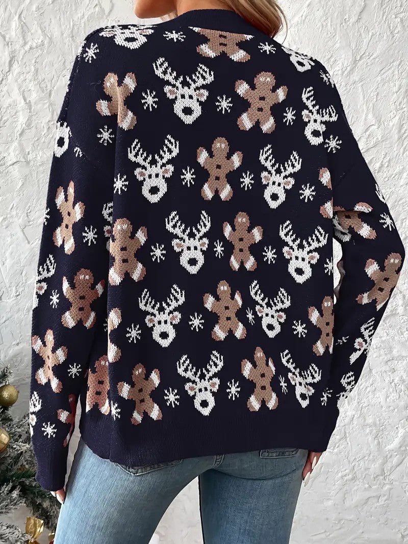 Women’s Reindeer & Snowflake V-Neck Cardigan