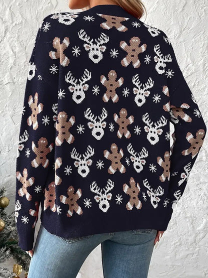 Women’s Reindeer & Snowflake V-Neck Cardigan