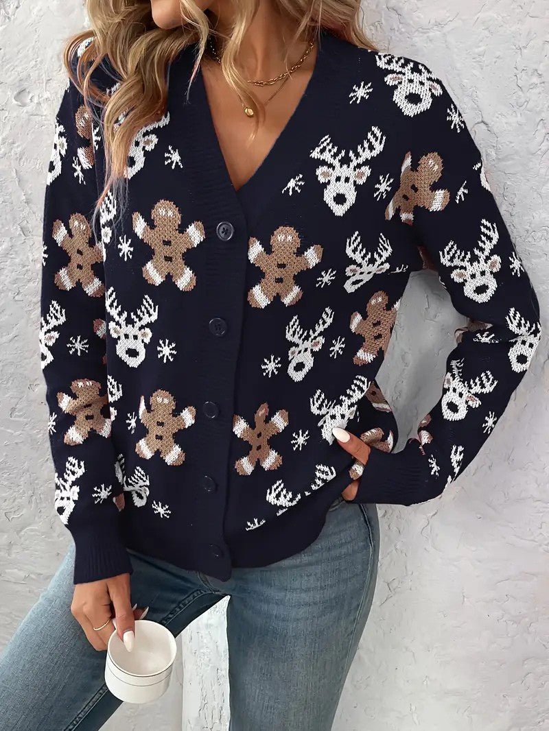 Women’s Reindeer & Snowflake V-Neck Cardigan