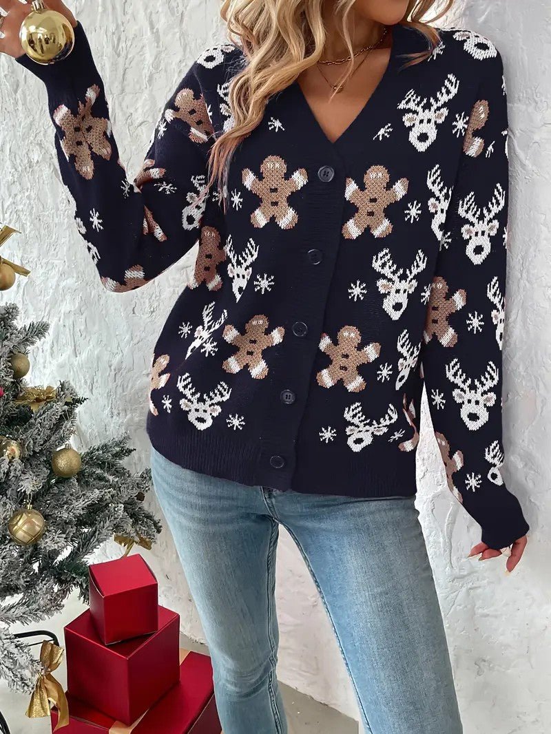 Women’s Reindeer & Snowflake V-Neck Cardigan