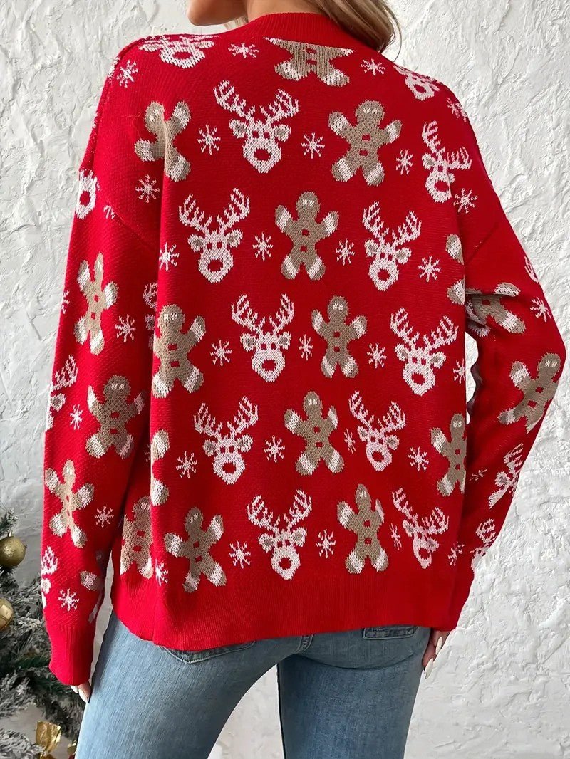 Women’s Reindeer & Snowflake V-Neck Cardigan
