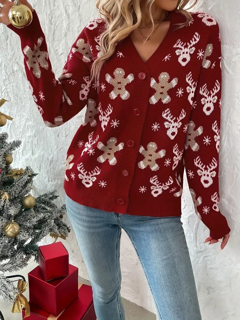 Women’s Reindeer & Snowflake V-Neck Cardigan