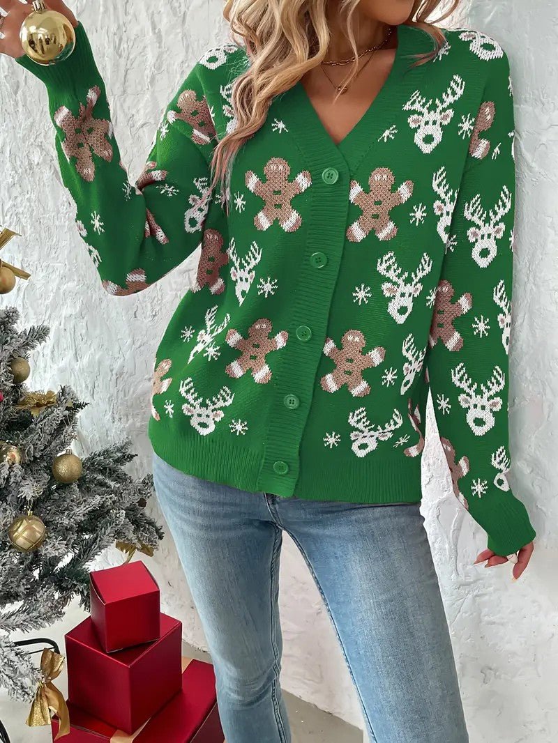 Women’s Reindeer & Snowflake V-Neck Cardigan
