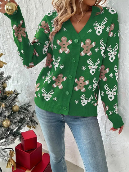 Women’s Reindeer & Snowflake V-Neck Cardigan