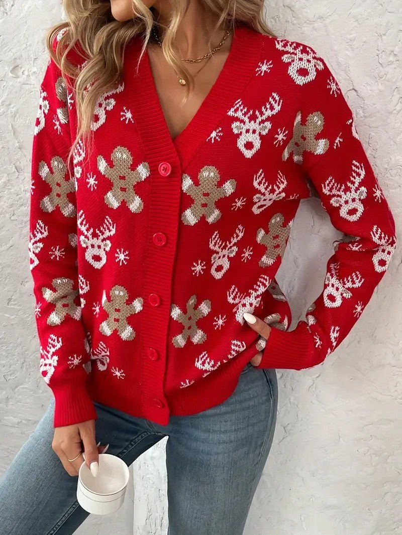 Women’s Reindeer & Snowflake V-Neck Cardigan