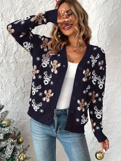 Women’s Reindeer & Snowflake V-Neck Cardigan