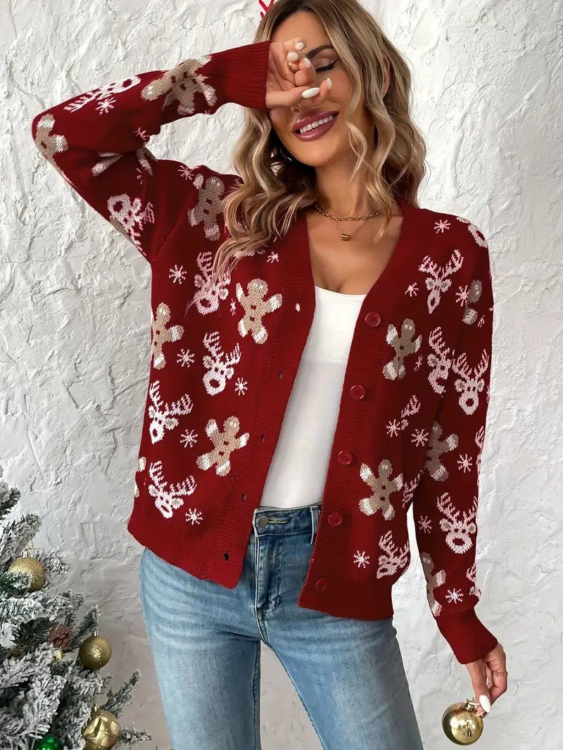 Women’s Reindeer & Snowflake V-Neck Cardigan