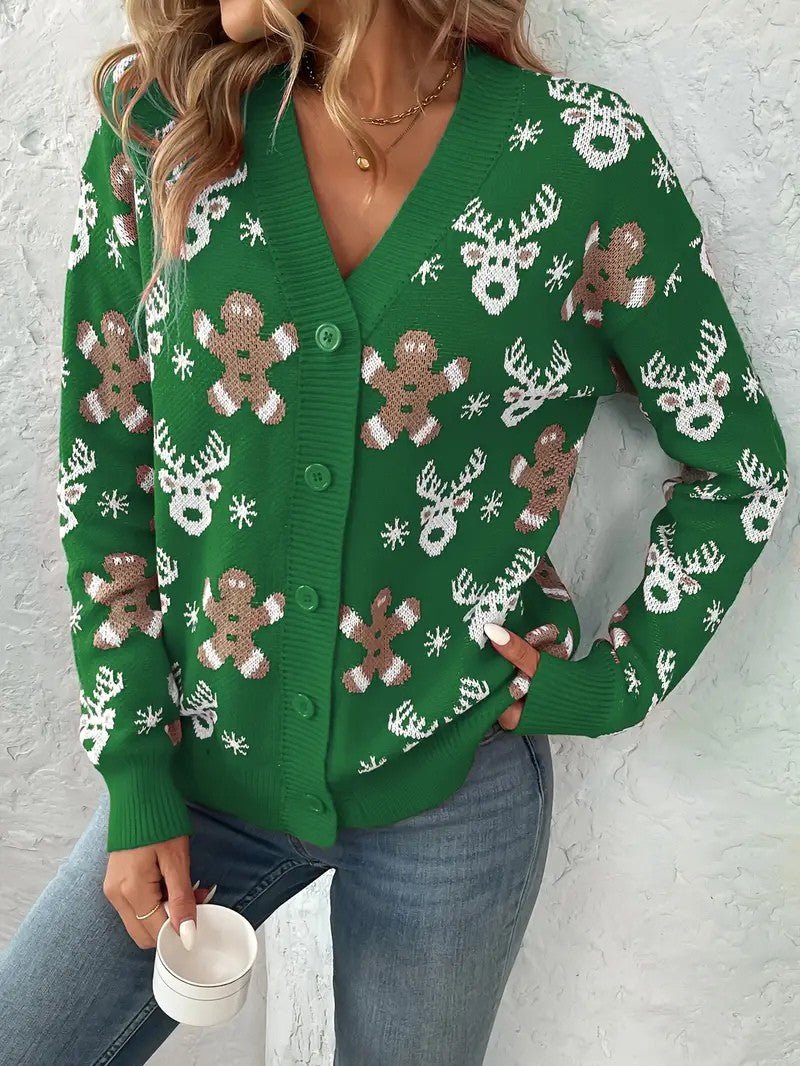 Women’s Reindeer & Snowflake V-Neck Cardigan