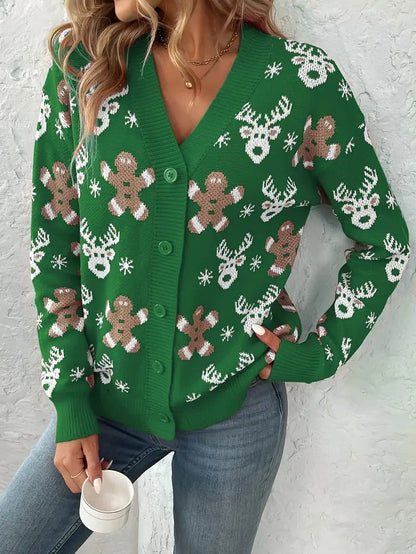 Women’s Reindeer & Snowflake V-Neck Cardigan