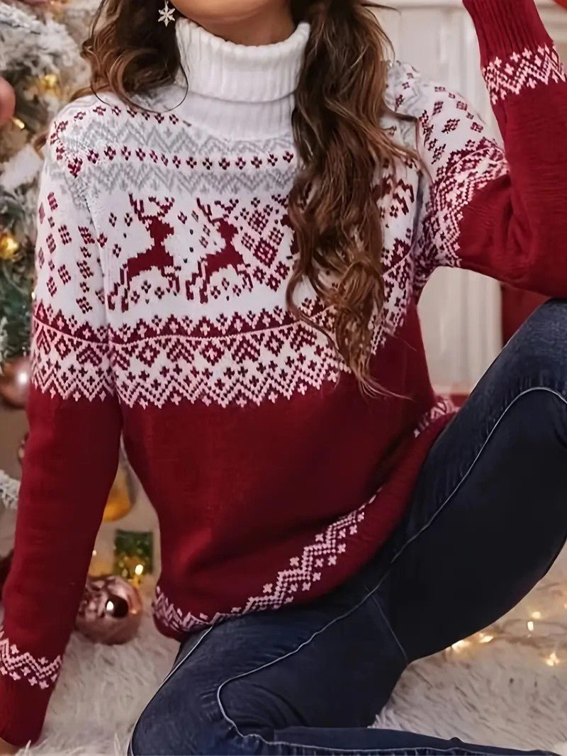 Women’s Reindeer Turtleneck Christmas Sweater