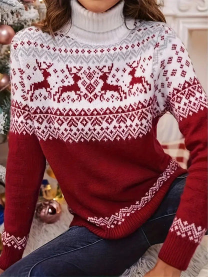 Women’s Reindeer Turtleneck Christmas Sweater