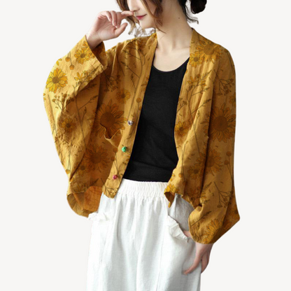 Women's Linen Blend Kimono Jacket Cardigan