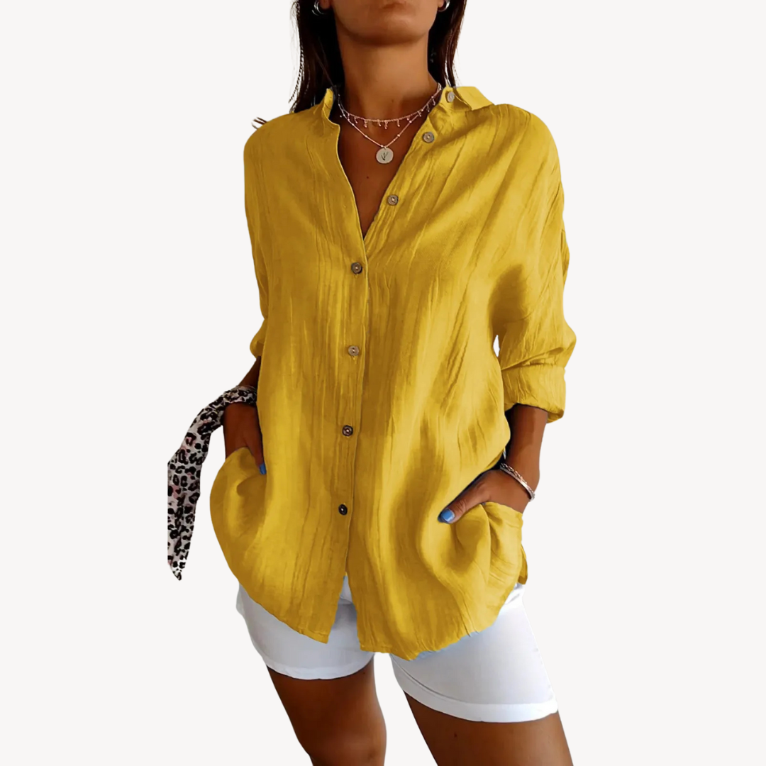 Women's Cotton Linen Button-Up Shirt
