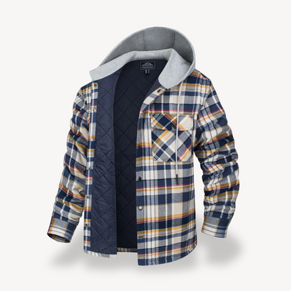 Plaid Quilted Hooded Jacket for Men