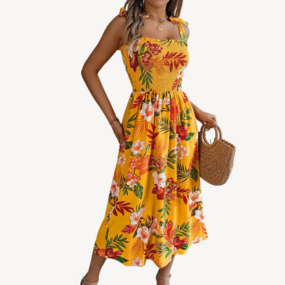 Loravelle Women's Floral Smocked Chiffon Midi Dress