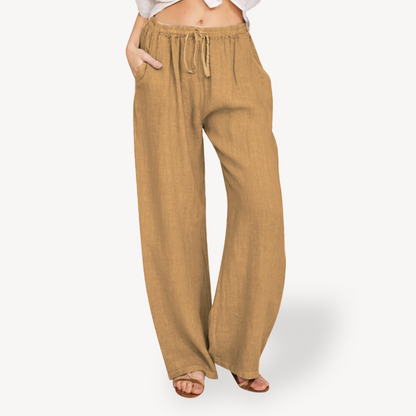 Women's Linen Wide-Leg Pants - Drawstring, Casual